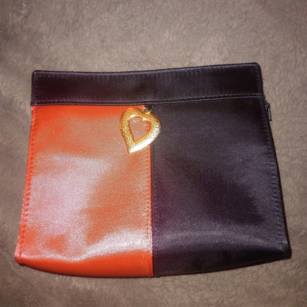 Two-Tone Black & Red Satin YSL Parfums Pouch with Heart Charm
